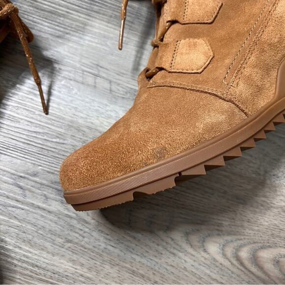 Sorel Evie Lace Camel Brown Suede Wedge Boots size 8.5 - Picture 5 of 10